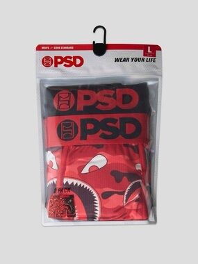PSD Men’s Red Shark-Graphic Boxer Briefs with Black Waistband - 2 Pack